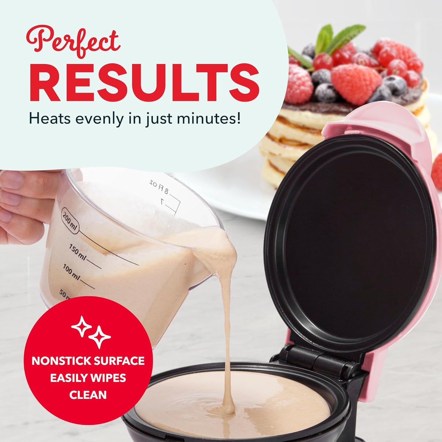 Dash Mini Maker Griddle - Compact Griddle for Creative Homemade Treats - PTFE nonstick surface, Quick Heat-Up System & Space-Saving Design - Pink