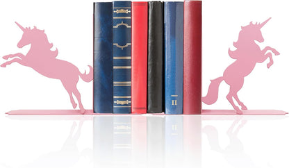 Unicorn Bookends for Kids - Pink Metal Bookshelf Decor, 8.27x1.18x5.98 Inch Children's Book Holders, Cute Unicorn Room Decor for Girls Bedrooms