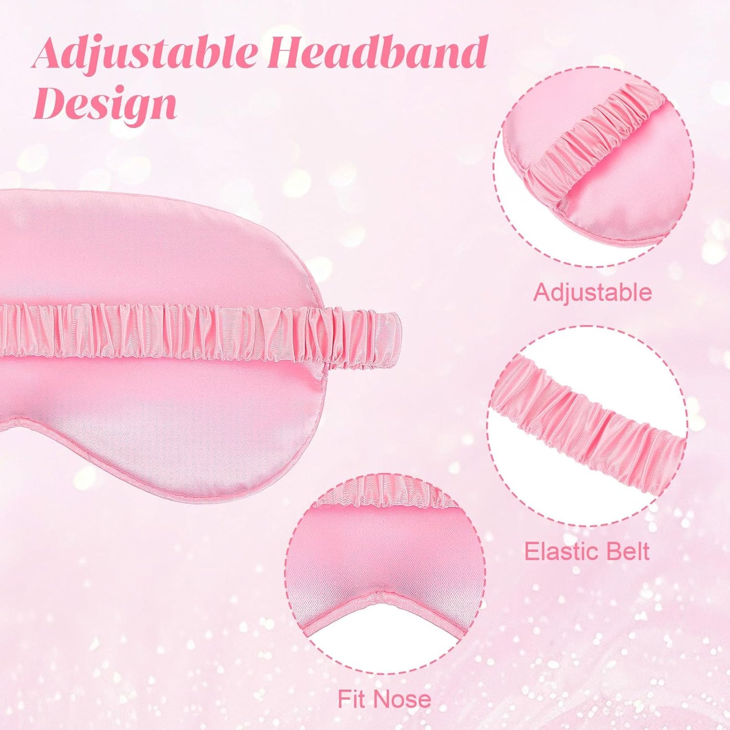 4 Pack Sleep Mask Silk Eye Mask Block Light Eye Sleep Shade Cover Blindfold Reduces Puffy Eyes Traveling Gifts for Night Sleeping Office Travel Party Games Suitable for Men Women (Pink)
