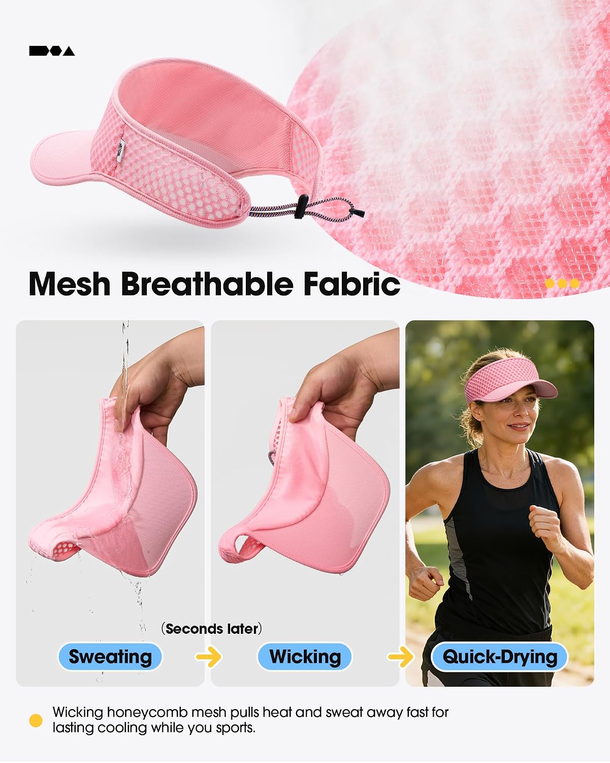 SUNMECI Mesh Breathable Sports Visor - Men Women Adjustable Lightweight Quick Dry Sun Hat for Tennis, Golf, Running