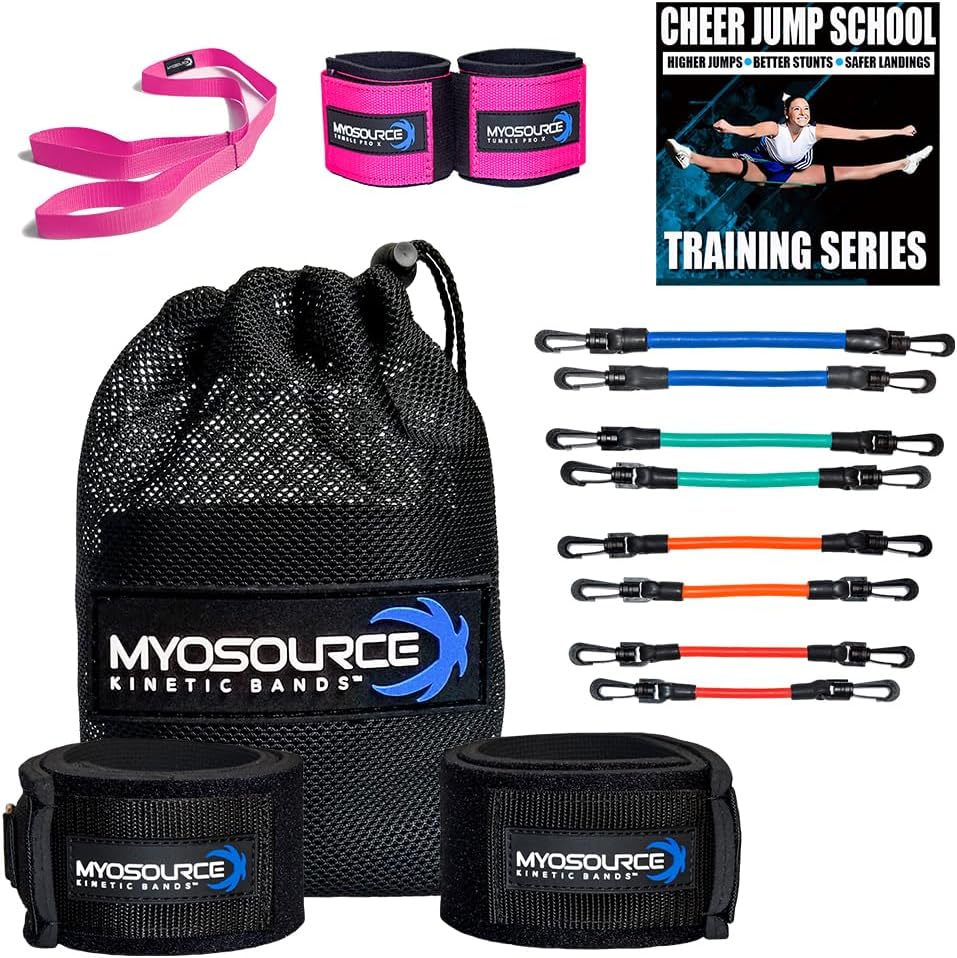All-Star Cheer Kit – Improve Cheerleader Fitness and Performance, Flexibility Stunt Strap, Tumbling Ankle Straps, Cheerleading Workout DVD (Ages 13 & Over, Pink)