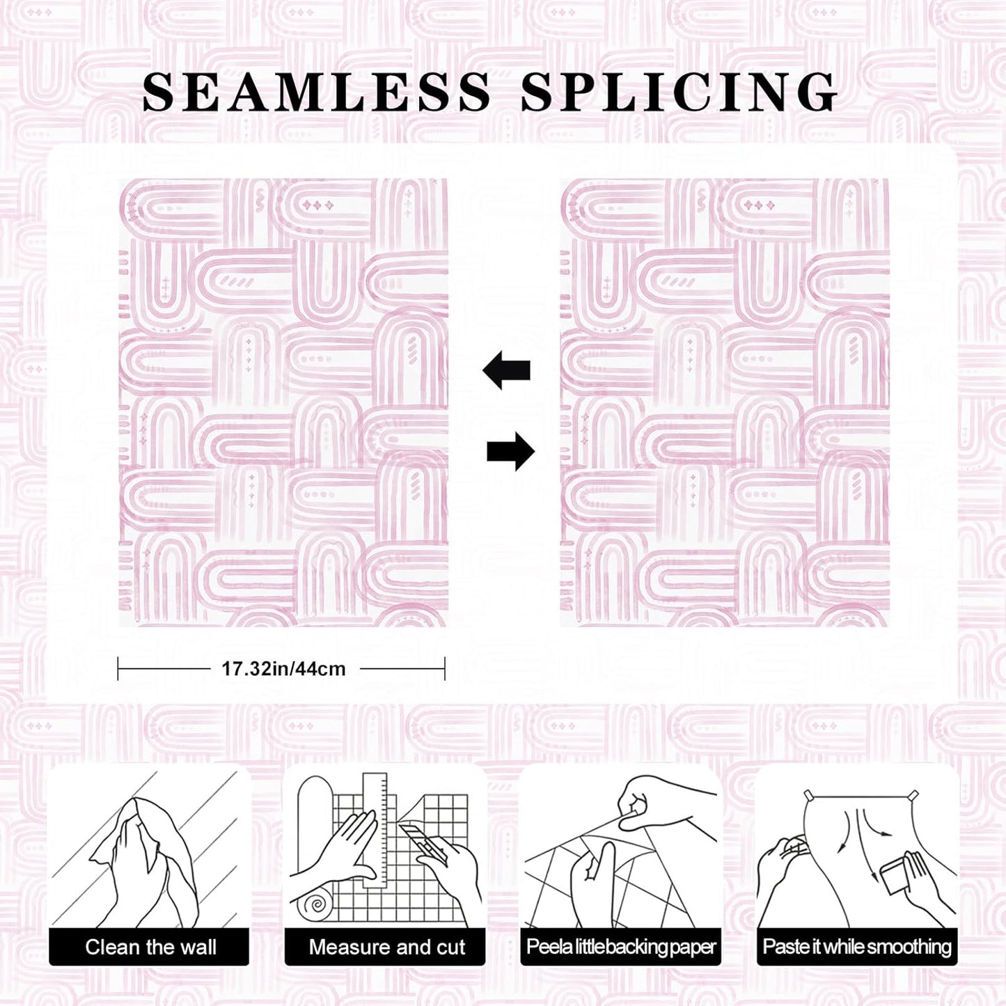 Modern Peel and Stick Wallpaper Boho Pink and White Contact Paper 17.3"x480" Geometric Abstract Wall Paper Removable Self Adhesive Wallpaper for Bedroom Bathroom Cabinet Decor Vinyl