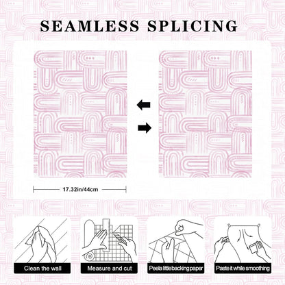 Modern Peel and Stick Wallpaper Boho Pink and White Contact Paper 17.3"x480" Geometric Abstract Wall Paper Removable Self Adhesive Wallpaper for Bedroom Bathroom Cabinet Decor Vinyl