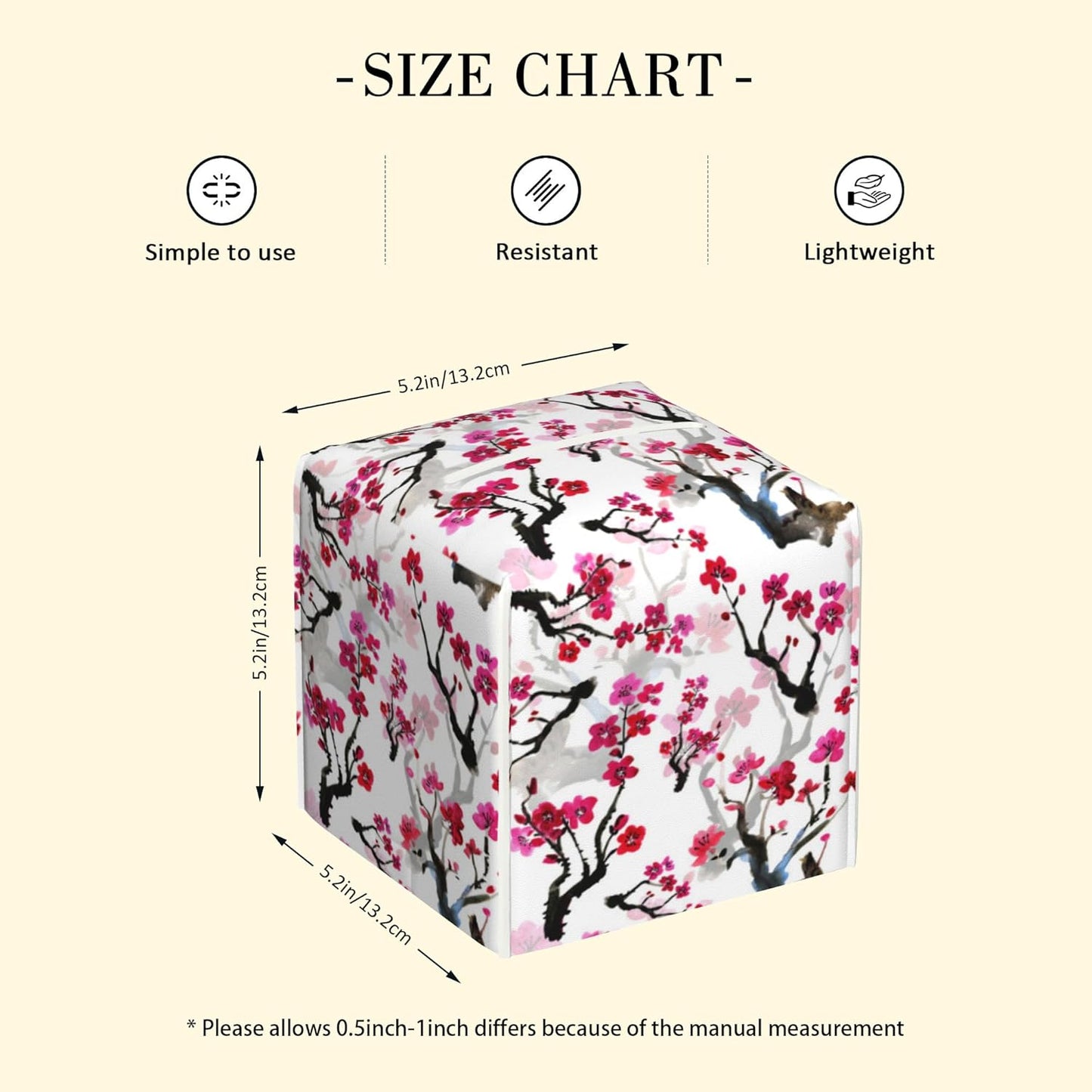 Leather Tissue Box Holder Pink Blooming Flowers Tissue Box Cover Square Waterproof Tissue Holder Organizer Modern Napkin Holder for Bedroom Dresser Night Stand Office Desk