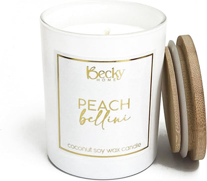 Peach Bellini Candle | Sweet Peach Scented Candle | Natural Coconut Soy Candles | 8 Ounce Modern Luxury Home Decor Novelty Candle | Long Lasting Fragrance with 35 Hour Burn Time