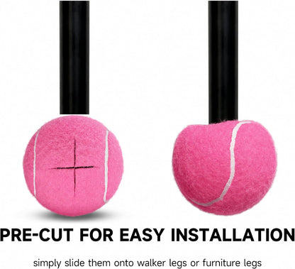 4 Pack Walker Tennis Balls – Pre-Cut Tennis Balls for Walker or Furniture Legs, Long Lasting Ski Glides & Pads, Easy Installation, Floor Protectors (Pink)