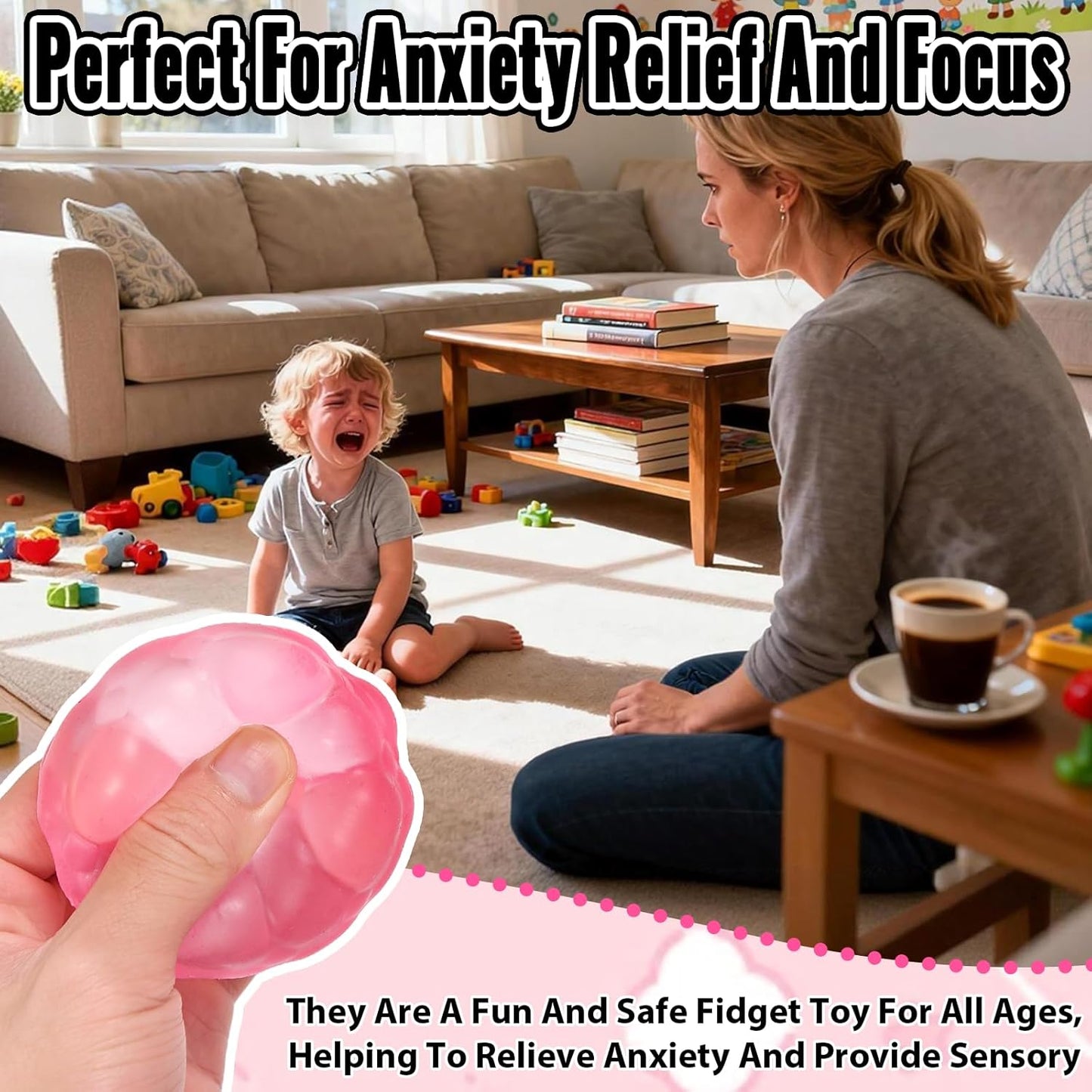 Ice Cube Squishy Fidget Toy, Standard Size 1.96 in Stress Ball for Adults and Kids, Puffwize Soft Textured Sensory Toy with Irregular Shape for Anxiety Relief and Improving Focus(Pink)