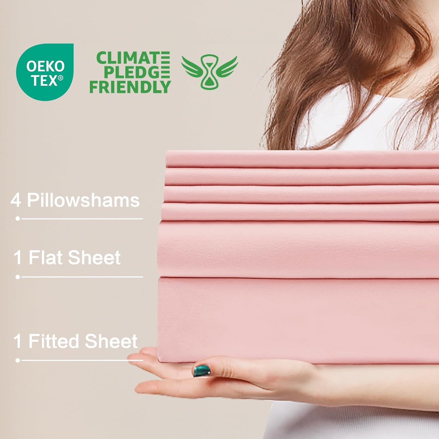 6 Piece Queen Sheet Set – Breathable & Cooling Bedding Set with 18-24 Inch Deep Pockets - 1 Flat & 1 Fitted Sheet & 4 Pillowcases（Queen Baby Pink