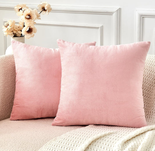 Throw Pillow Covers Pink Set of 2 18x18 Inch Pillow Covers, Soft Velvet Cute Decorative Pillowcases for Couch Sofa Bed, Home Boho Decor, Modern Cushion Covers