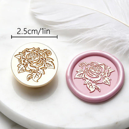 Wax Seal Stamp, Wax Seal Kit with Solid Brass Rose Pattern Seal Stamp Head 0.98 Inch Round & Pink Bubble Handle, Sealing Wax Stamp for Wedding Invitations Envelopes Gift Wrapping DIY Crafts