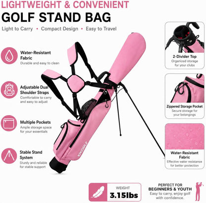 Sunday Golf Stand Bag Lightweight Golf Bag for Par 3 & Driving Range with 3 Zippered Pockets, Cooler Bag, Rain Hood and Adjustable Dual Strap System,Golf Club Carry Bag Suitable for Men & Women