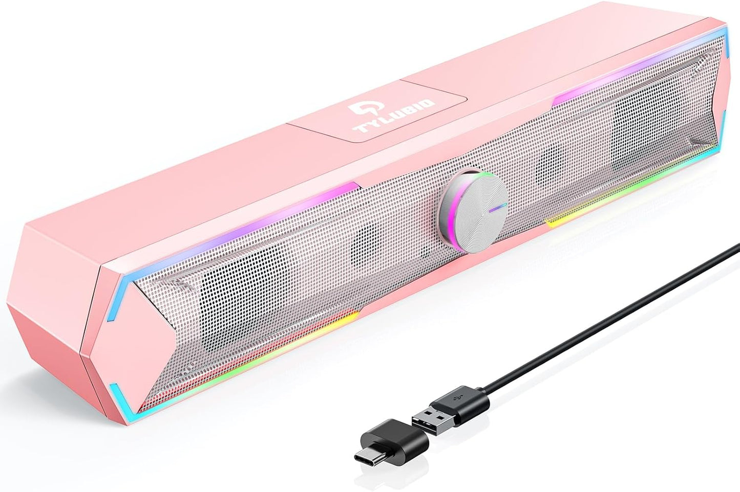 Tylubio Computer Speakers for Pc Desktop with Clear Sound, Flowing LED PC Speaker for Computer Desktop Laptop Monitor, Bluetooth & USB Input - Pink