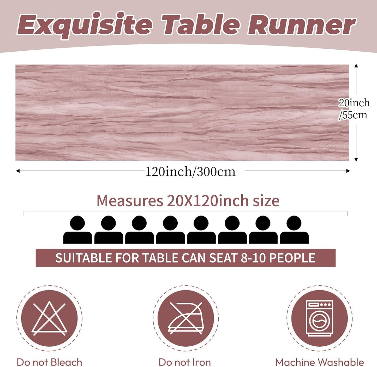6 Pack Dusty Pink Cheesecloth Table Runner 20 x 120 Inch Gauze Table Runner Fabric Semi Sheer Cheese Cloth Table Decor Bulk for Rustic Romantic Wedding Baby Shower Party Table Decoration
