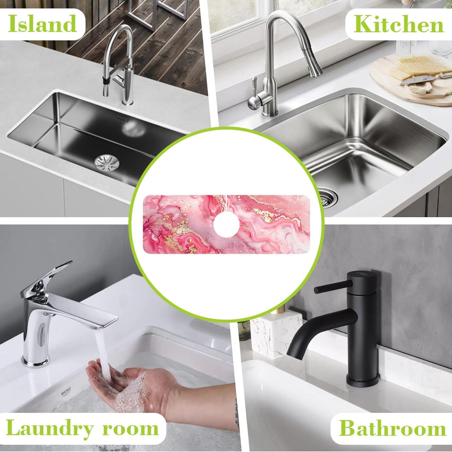 Sink Splash Guard Faucet Mat Pink Gold Marble Absorbent Fast Drying Mat Sink Gadgets Splash Guard Behind Faucet Drip Catcher for Kitchen Bathroom 15.5"X5.5"