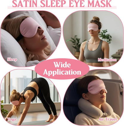 4 Pcs Pink Silk Sleep Mask for Sleeping with Adjustable Strap, Silk Eye Masks Satin Blackout Blindfold Sleep Eye Cover Comfortable Blindfold Eyeshade for Men&Women