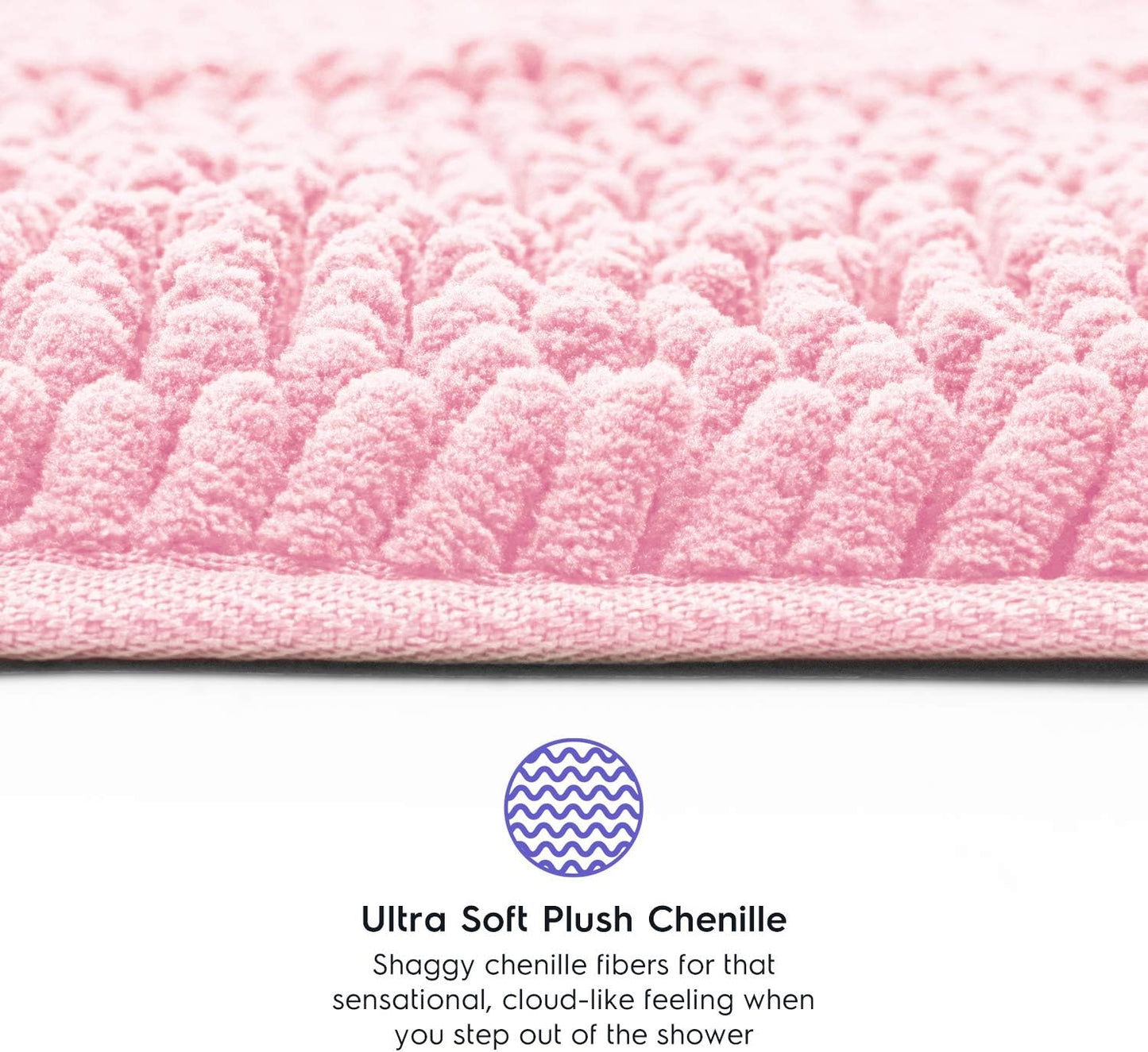 Tafts Striped Chenille Bathroom Rugs and Mats Sets, Ultra Soft Chenille Microfiber, Absorbent Non-Slip Machine Washable Bath Rugs, Bath Mat for Bathroom, Shower Mat & Tub, 21"x30", Light Pink