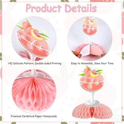 Peach Honeycomb Centerpieces Decorations - Peach First Birthday Decorations Girl, Double-Sided Printing One Sweet Peach Honeycomb Centerpiece for Fruit Themed Birthday Party