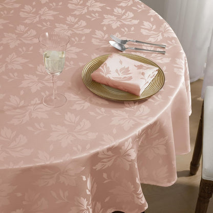 Romanstile Jacquard Round Tablecloth - Waterproof Damask Floral Pattern Decorative Table Cloth Heavy Weight Fabric Table Covers for Dinner, Parties, Outdoor - 70 Inch, Pink