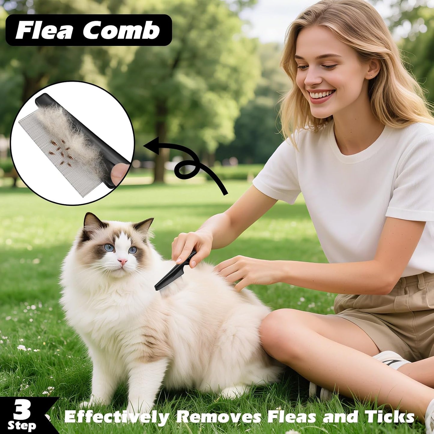 3PCS Self Cleaning Slicker Brush & Pet Grooming Rake & Flea Comb for Dogs,Cats and Horses | Double-Sided Dematting Comb & Skin Friendly Deshedding Grooming Tool | Pet Supplies (Light Pink)