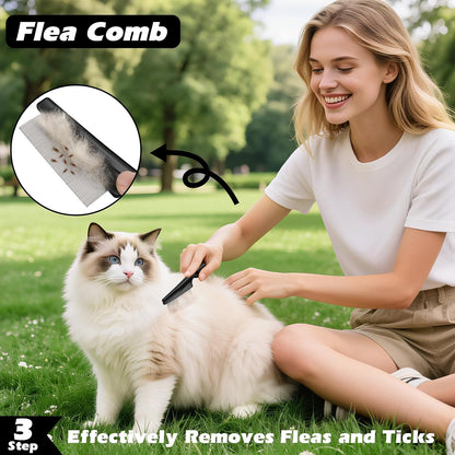 3PCS Self Cleaning Slicker Brush & Pet Grooming Rake & Flea Comb for Dogs,Cats and Horses | Double-Sided Dematting Comb & Skin Friendly Deshedding Grooming Tool | Pet Supplies (Light Pink)