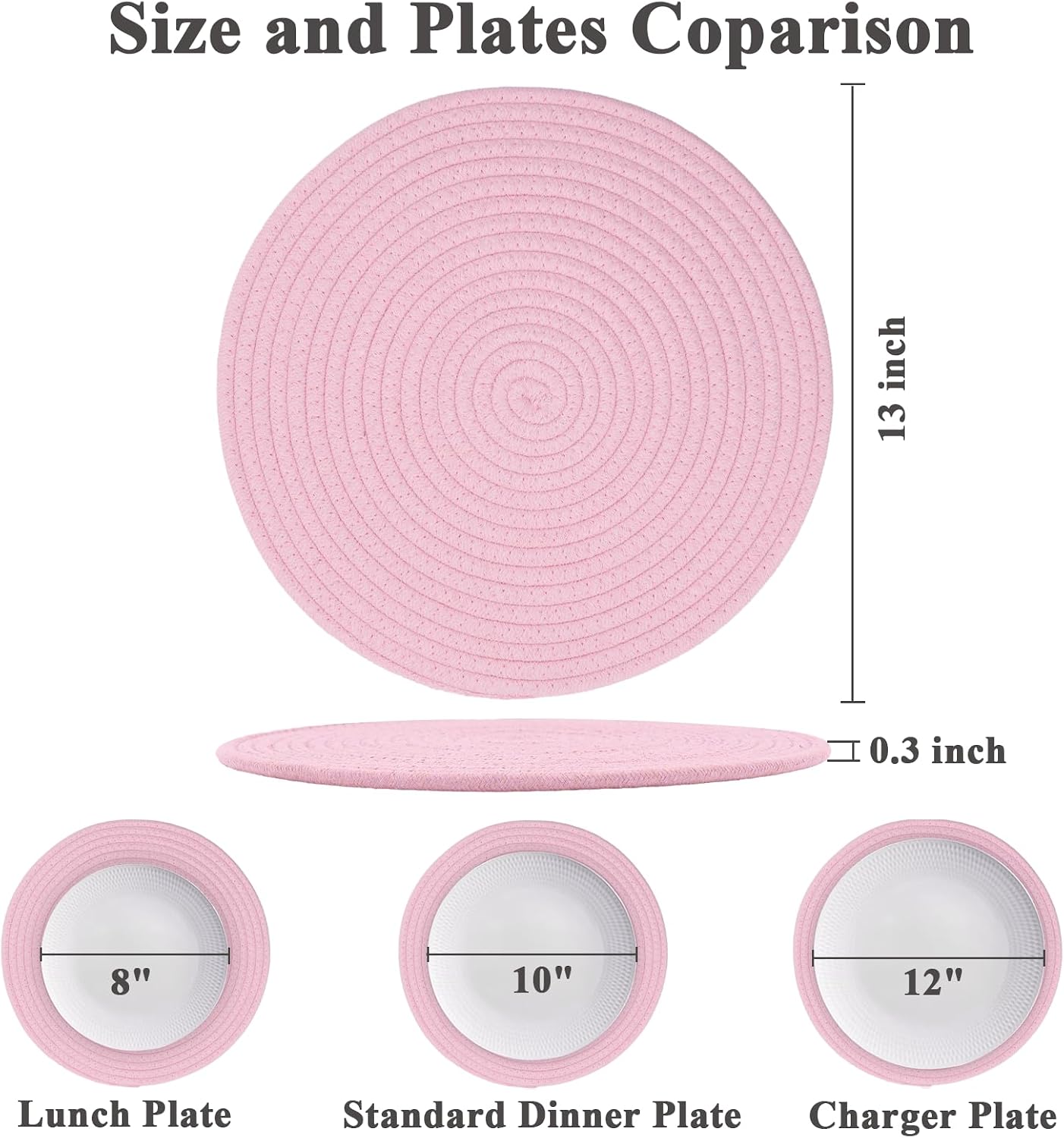 Round Placemats Set of 6, Cotton Rope Woven Table Mats, Hot Pads for Kitchen, Non Slip Heat Resistant Place Mats, 13 Inches Braided Placemat for Farmhouse Decor and Kitchen Table Decor (Pink)