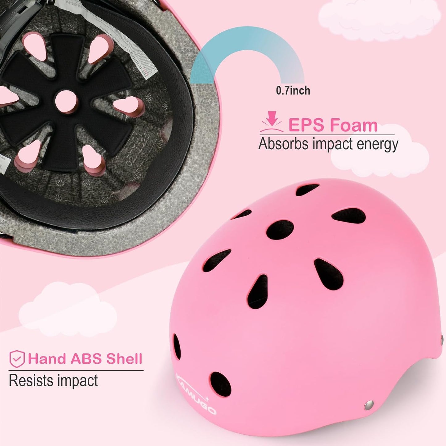 KAMUGO Kids Bike Helmet, Toddler Helmet for Ages 2-8 Boys Girls with Sports Protective Gear Set Knee Elbow Wrist Pads for Skateboard Cycling Scooter Rollerblading