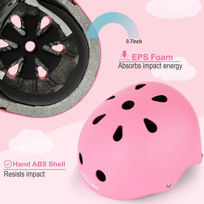 KAMUGO Kids Bike Helmet, Toddler Helmet for Ages 2-8 Boys Girls with Sports Protective Gear Set Knee Elbow Wrist Pads for Skateboard Cycling Scooter Rollerblading