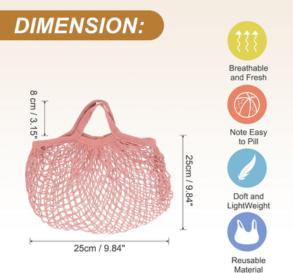 uxcell Reusable Mesh Produce Storage Bags Washable Net Portable Fruit and Vegetable Bag Cotton String with Short Handle
