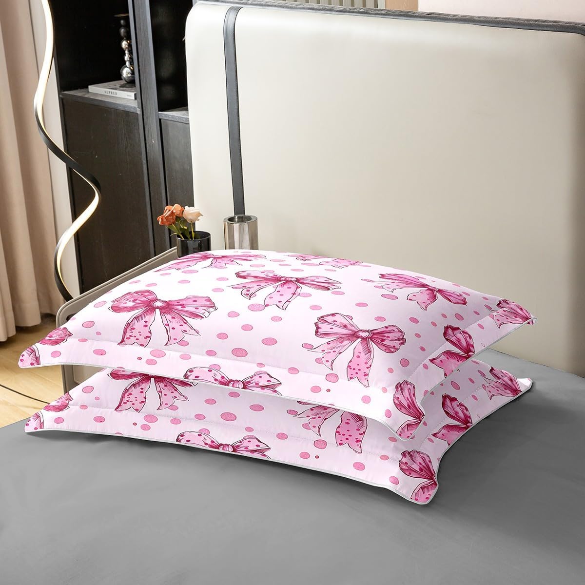 Erosebridal Pink Princess Bow 100% Cotton Duvet Cover Twin Cute Coquette Bowknot Bedding Set for Kids Girls Adults Kawaii Ribbon Bow Comforter Cover Pink Watercolor Polka Dot Bed Set 2 Pcs