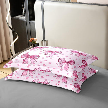 Erosebridal Pink Princess Bow 100% Cotton Duvet Cover Twin Cute Coquette Bowknot Bedding Set for Kids Girls Adults Kawaii Ribbon Bow Comforter Cover Pink Watercolor Polka Dot Bed Set 2 Pcs