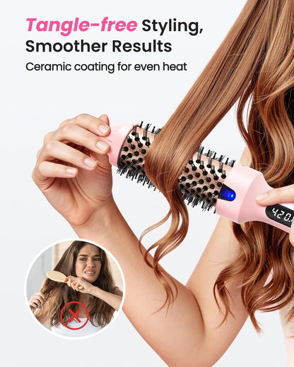 Thermal Brush, 1.5” Heated Round Brush for Dry Hair Styling, Smooths Frizz & Adds Shine, Blowout-Look Without Blow Dryer, Dual Voltage, 6 Heat Settings, Pink