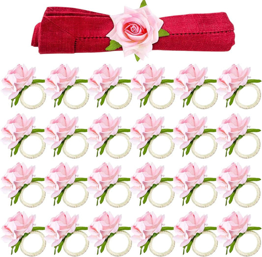 Set of 24 Flower Christmas Napkin Rings Champagne Rose Napkin Rings Handicraft Pink Napkin Holder Wedding Napkin Holder Table Decoration for Mother Wedding Banquet Birthday Party