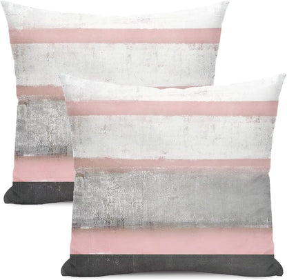 AEIOAE Pink Grey Pillow Covers 18x18 Set of 2 Beige Abstract Art Painting Striped Decorative Throw Pillow Covers Cotton Square Modern Cushion Case for Home Couch Sofa Outdoor