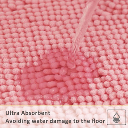 Bathroom Rugs Sets 3 Piece,Bath Mats for Bathroom Non Slip, Thick Chenille Bath Rug,Soft and Absorbent Shaggy Bathroom Mat Set, Machine Wash & Quick Dry Durable Carpet for Bath,Kitchen,Pink