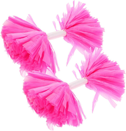 LIOOBO 2pcs Pink Cheerleading Pom Poms with Handle Bright Color Durable Design for Games Team Dance and Celebrations Eye-catching Cheer Items for All Ages