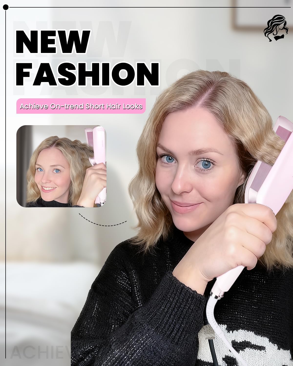 1 1/4 Inch Hair Waver Crimper,Cimper Tool Hair Crimper Waver,Deep Wave Iron with 2 Ceramic Barrel,Pink