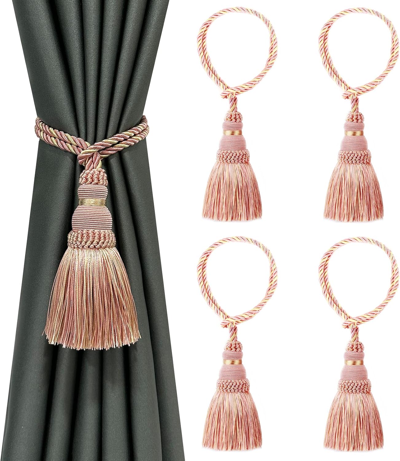 4 Pack Curtain Tie Backs Rope Tassels for Curtains Drape tiebacks Handmade Outdoor Home and Outdoor Decorative (Mix Pink, 4p)