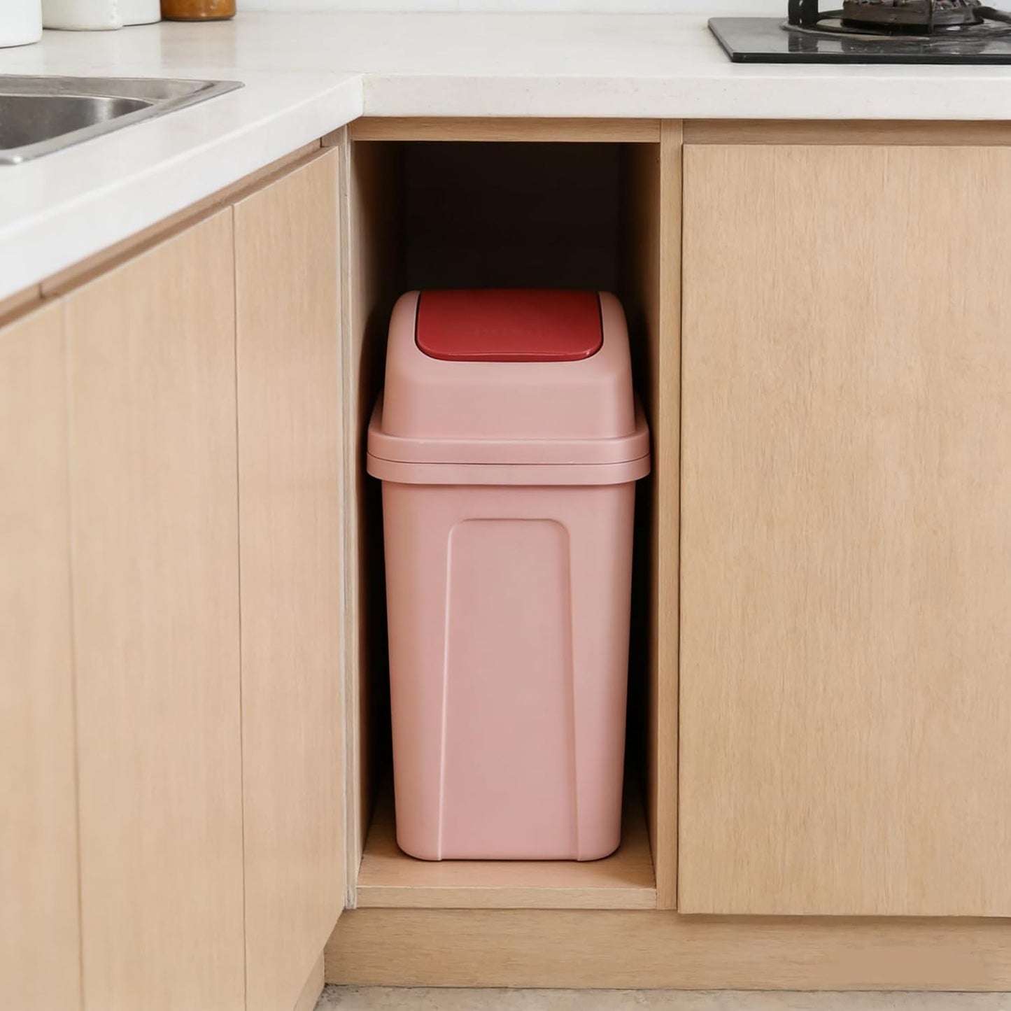 1.8 Gallon Pink Swing Top Garbage Can, Plastic Small Trash Can for Home and Office Use