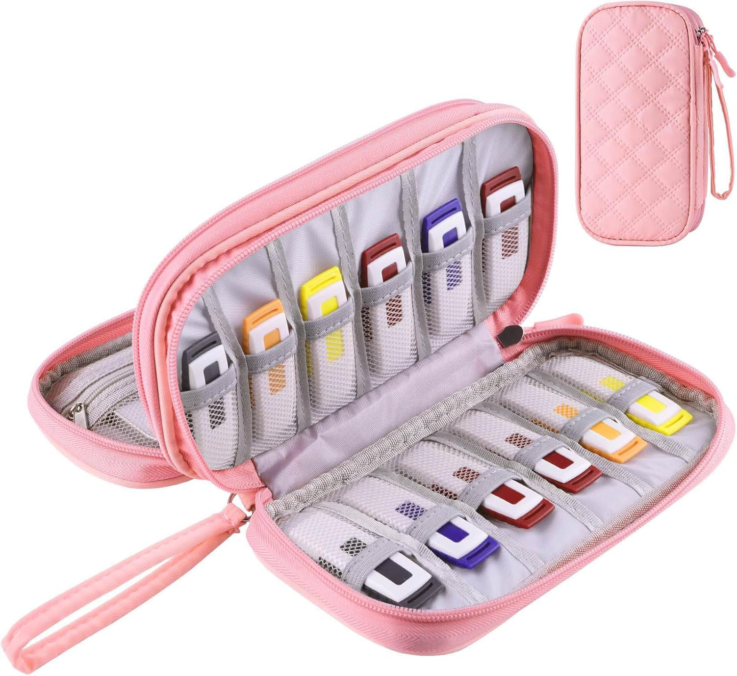USB Flash Drive Holder Case, Portable Storage Bag Organizer for Samsung/Sandisk Memory Stick/Thumb Drive/Jump Drive/SD Card, with 18 Slots (Pink)