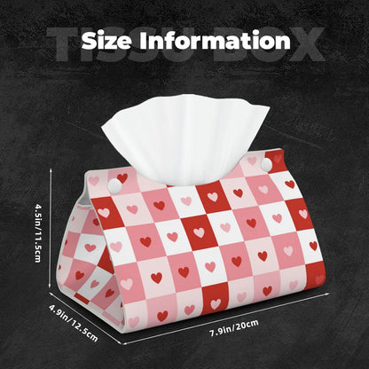 Checkerboard Valentine Squares Pink Hearts Tissue Box Cover Rectangle Pu Leather Tissue Box Holder for Car Bathroom Bedroom Desk Tabletop Decor
