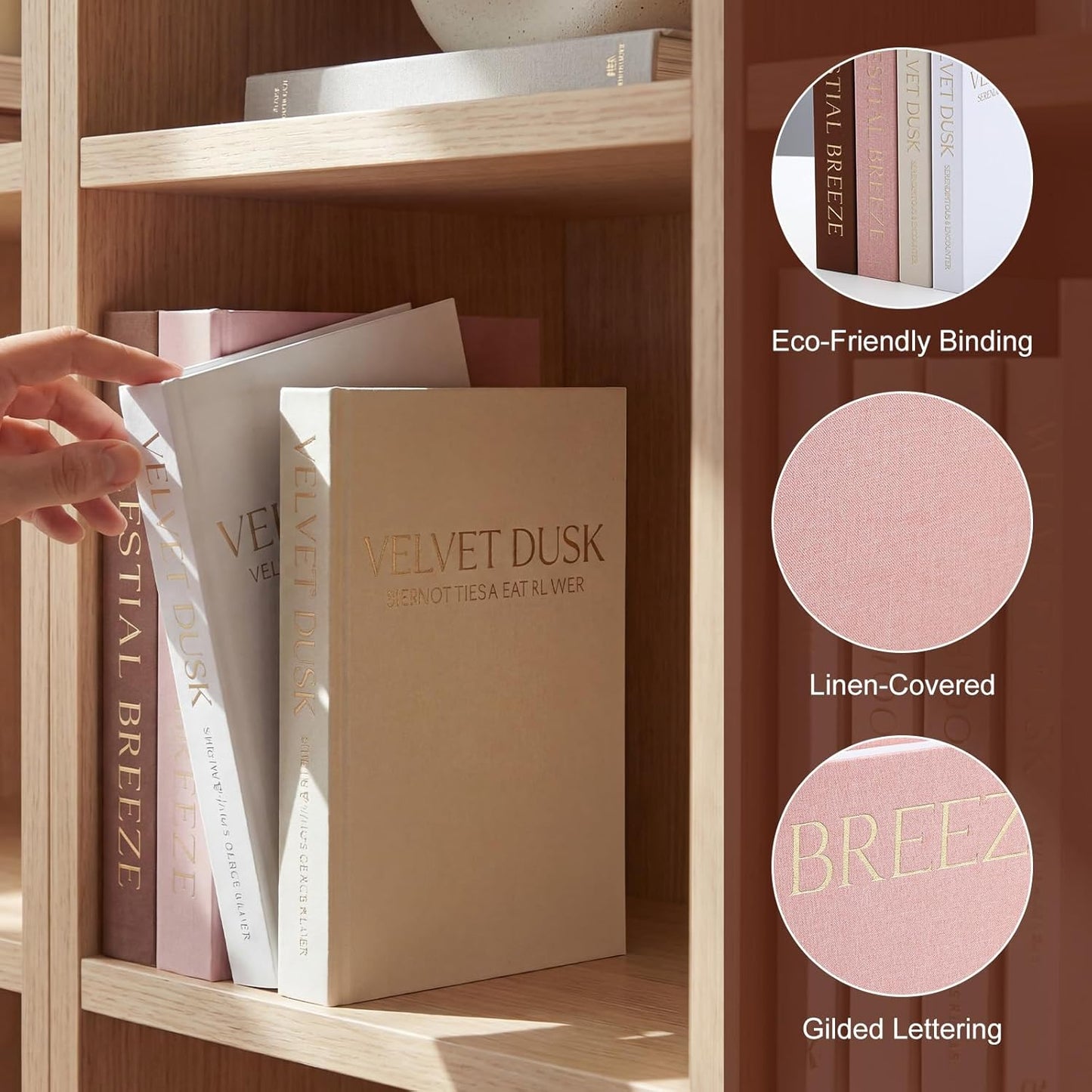 Novabright Decorative Books Set of 4, Faux Books Storage Box Fake Decorative Book for Home Coffee Table Photo Storage Mantel Shelf Bookshelf decor (Cherry Blossom Pink, Beige, Brown, White)