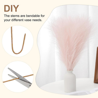 PATIKIL 24in Pampas Grass Decor, 50pcs Artificial Pampas Grass Bulk Fluffy Faux Pampas Grass Small Dried for Home Boho Decor Vase Wedding Wall Ground, Pink
