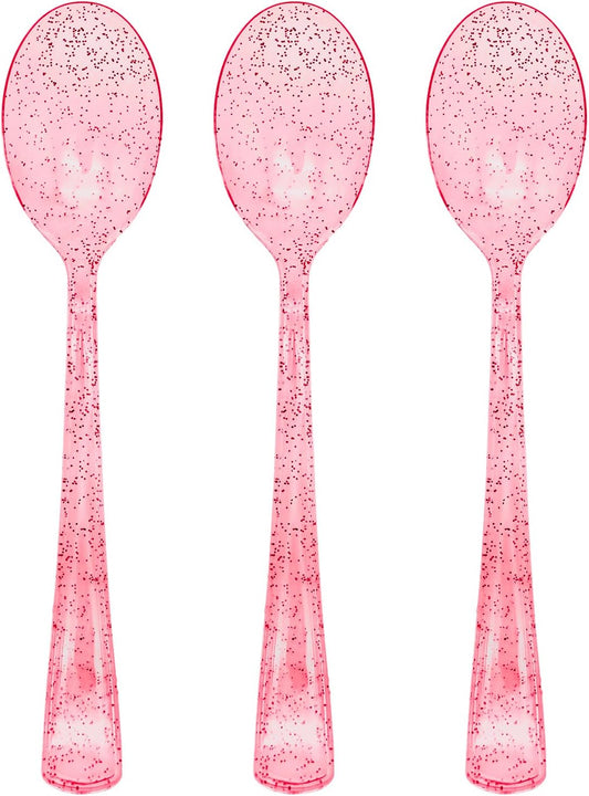 50 Pcs Pink Plastic Spoons Pink Spoons Disposable Utensils Heavy Duty Plastic Cutlery Set Disposable Cutlery Sets for Brithday, Valentine's Day,Wedding, Baby Shower, Bridal Shower