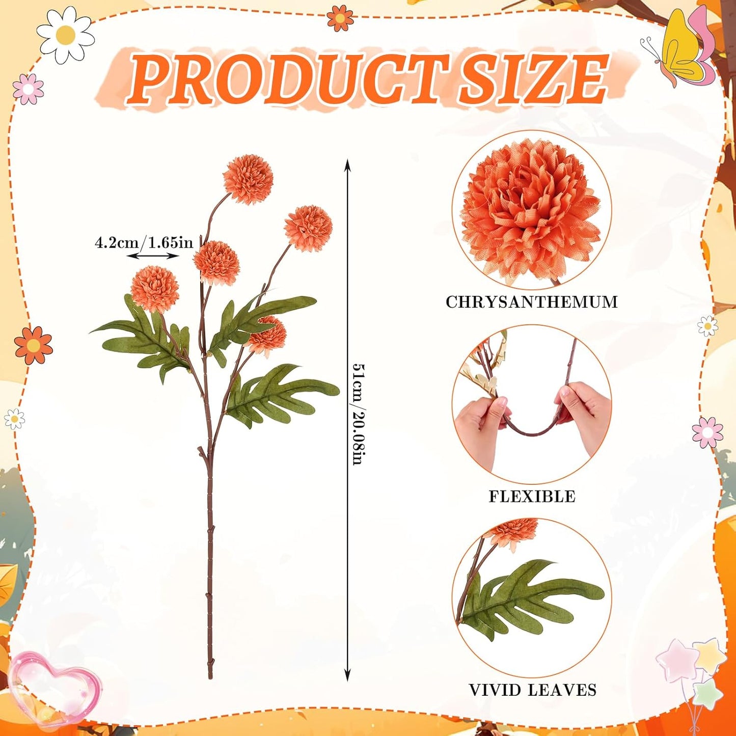Artificial Flowers Fall Decor - 16 Bundles Faux Silk Mums UV Resistant Chrysanthemums Bouquet Kiku Flowers (16, White+Pink+Orange)