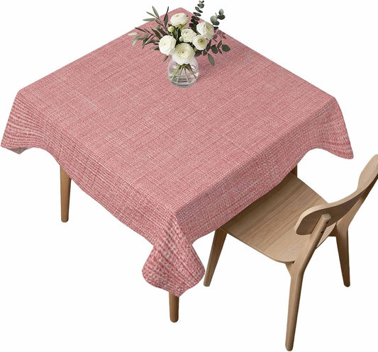 Pure Peach Pink Color Farmhouse Linen Tablecloth Rectangle 54 x 54 Inch, Table Cloth Waterproof and Oil Proof Table Cover Decor for Kitchen Dinning Party Tabletop Outdoor