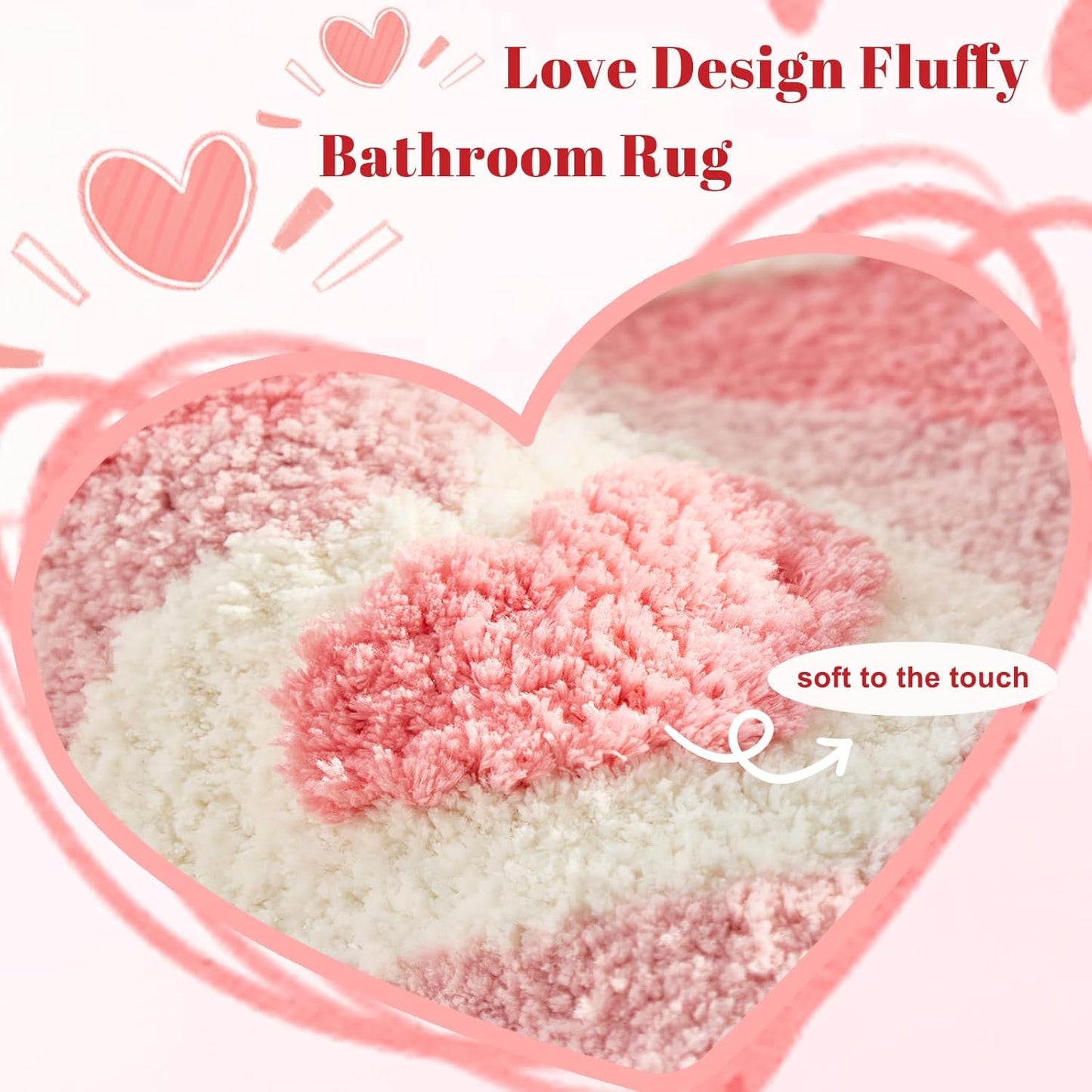 Pink Heart Shaped Bath Mat, Irregular Love Design Fluffy Bathroom Rug, Washable Absorbent Quick Dry Floor Carpet, Bath Mats for Bedroom Bathtub Living Room, Valentine's Day Gifts, 20*31 inches (Pink)