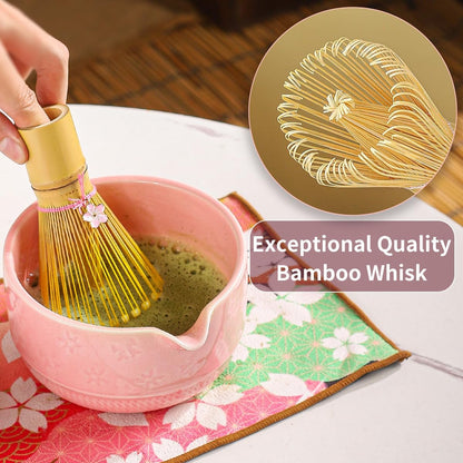 8-Piece Matcha Tea Set with Ceramic Bowls (Flower Pattern), Bamboo Whisk, Scoop, Spoon & Pink Sakura Gift Box – Traditional Japanese Matcha Whisking Kit for Tea Lovers (pink)