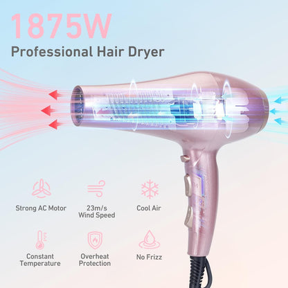 CONFU Hair Dryer, Professional Ionic Salon Blow Dryer with Diffuser for Women and Men, 5X Fast Drying, Powerful and Quiet Hair Blow Dryer for Fast & Easy Styling (1875 Watts)