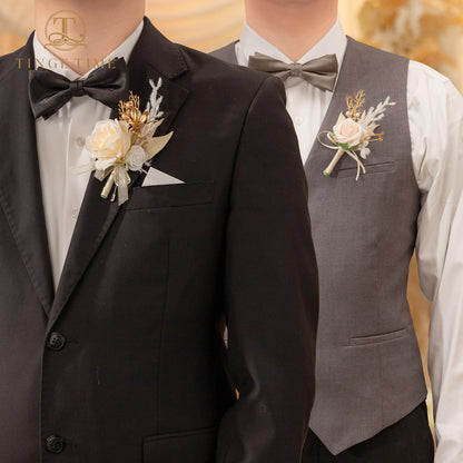 TINGE TIME Boutonniere for Men, Groom and Best Man Boutonniere for Wedding Ceremony Anniversary, Formal Dinner Party and Rustic Wedding Marriage (Champagne&Pink)