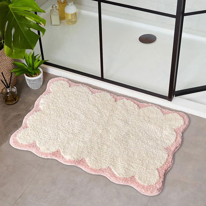 Urltmaji Scalloped Bathroom Rugs Sets 3 Piece, Non-Slip Cute Bath Mat with U-Shaped Contour Quick Dry Absorbent Plush Microfiber Pink Toilet Mats Fun Machine Washable Bath Rug for Sink Tub Shower